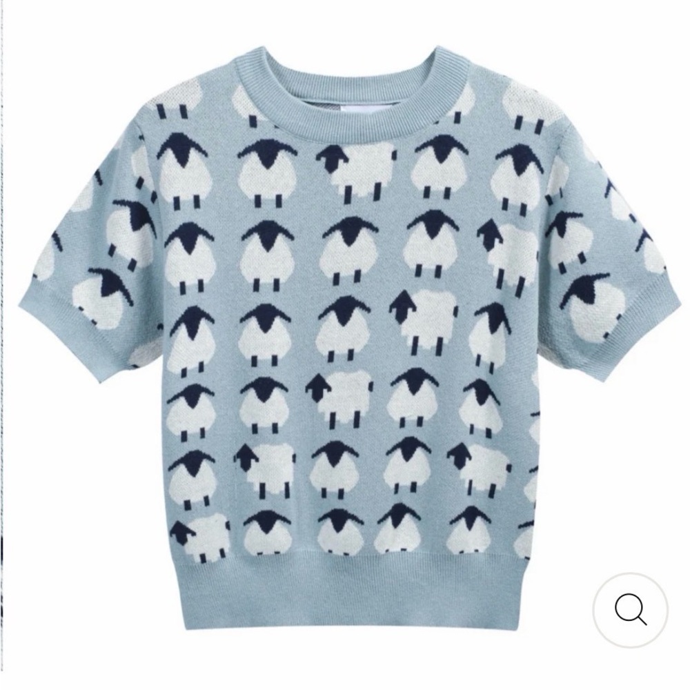 NWT OxKnit Charming Blue Sheep Pattern Sweater